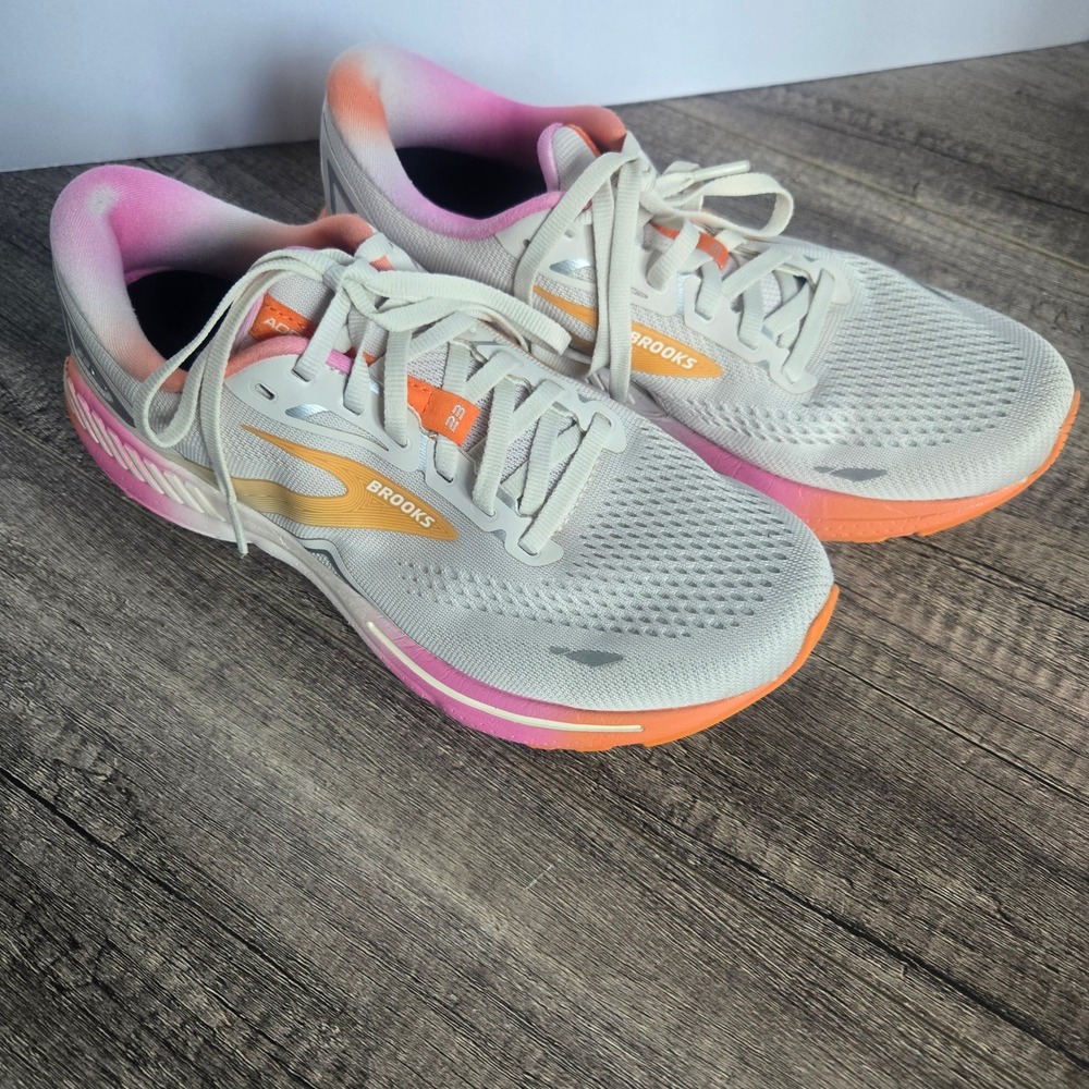 Brooks Adrenaline GTS 23 Womens Running Shoes White Pink Orange 1203811B117